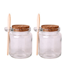 8oz Bath salt jar with spoon glass body scrub jar with wooden spoon